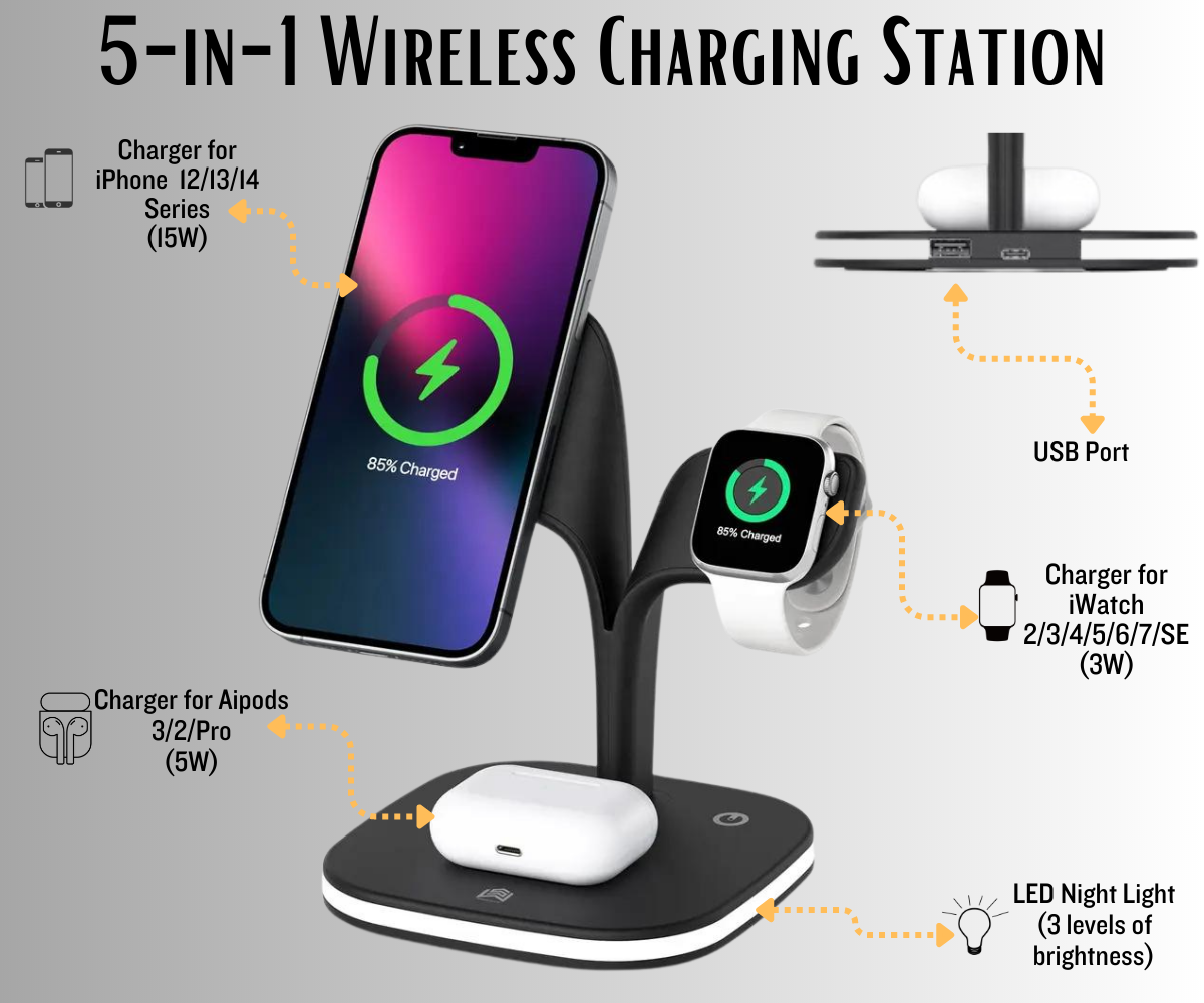 Fast 5 in 1 Magnetic Wireless Charger Station