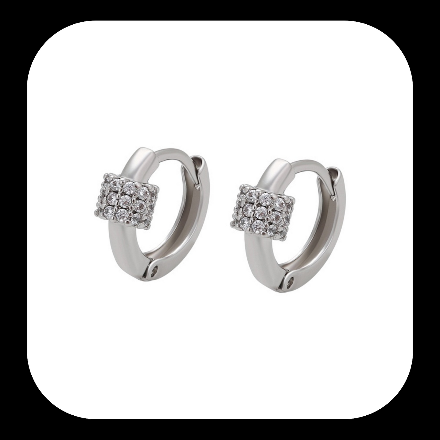 Glittering Silver Band Small Hoops