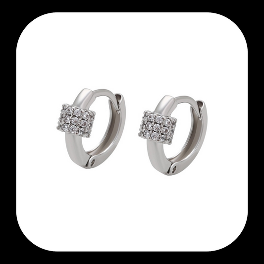 Glittering Silver Band Small Hoops